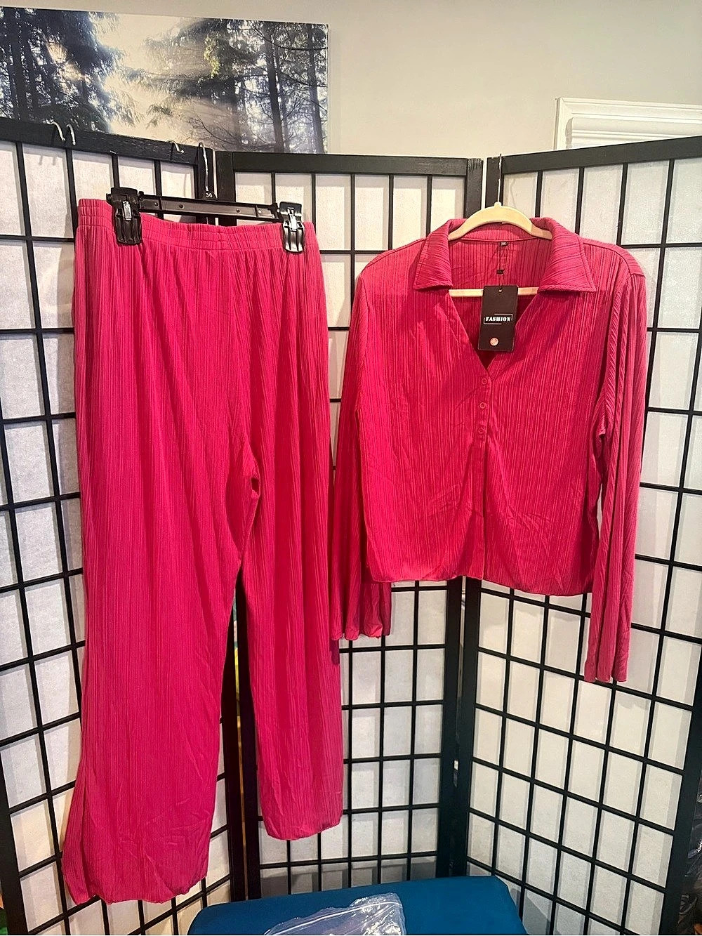 FASHION Women's Pleated Two-Piece Set in Pink Size 2XL NWT (G2))